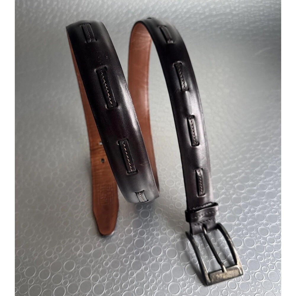 Vintage Harold Powell Italian Brown Leather Belt Slit Contrast Stitch - Size 38